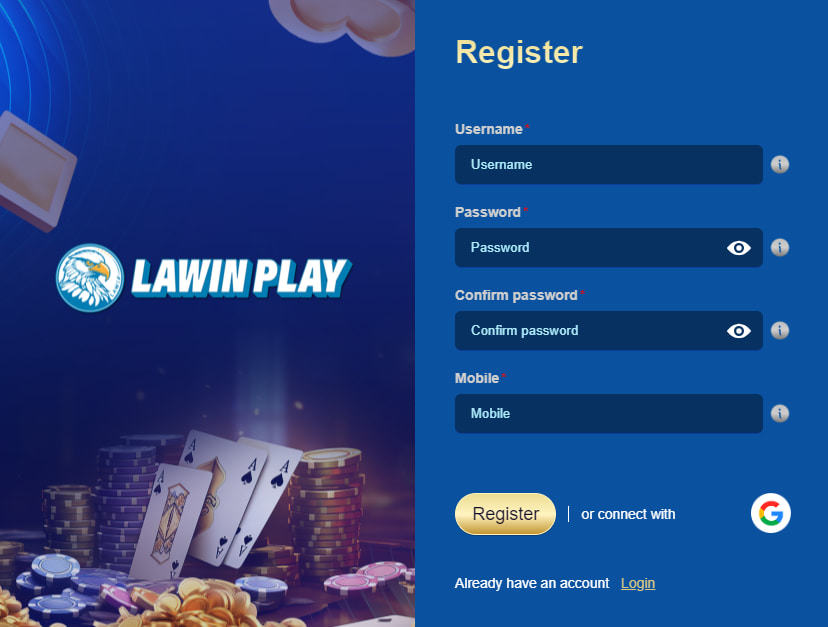Lawinplay login and register page screenshot